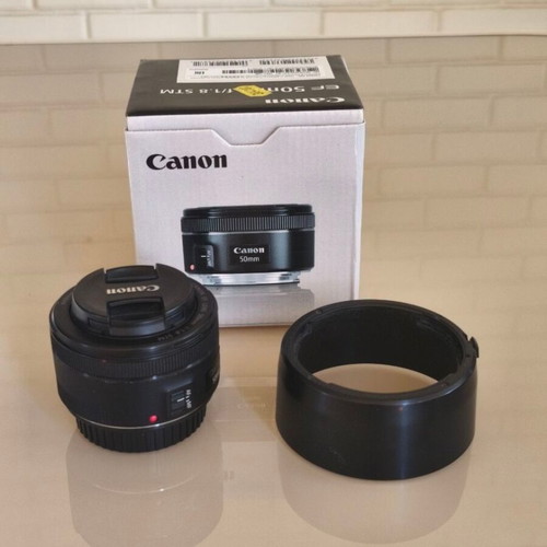 Canon EF 50mm f/1.8 STM lens with hood