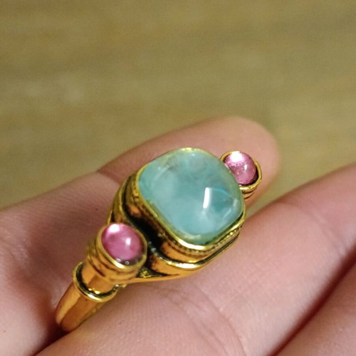 Artisan vintage women's ring steel with pink tourmaline stone size 61/19.4 new