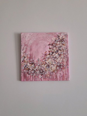 Canvas handmade with abstract flowers 40x40cm with anti UV satin varnish