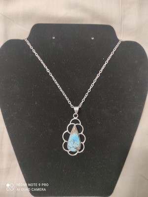 Silver Necklace with Turquoise Pendant new, 45 cm chain