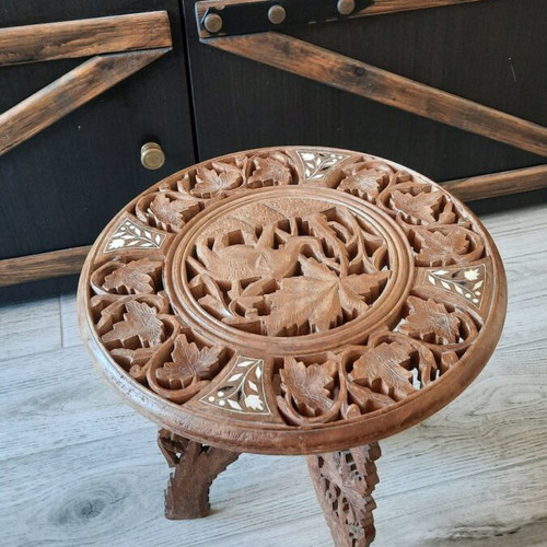 Wooden stool like new with carved decoration