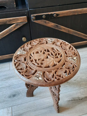 Wooden stool like new with carved decoration