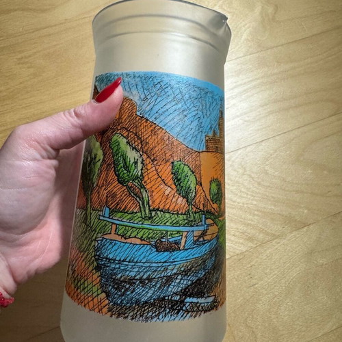 Pitcher with landscape by painter Pavlos Samiou like new
