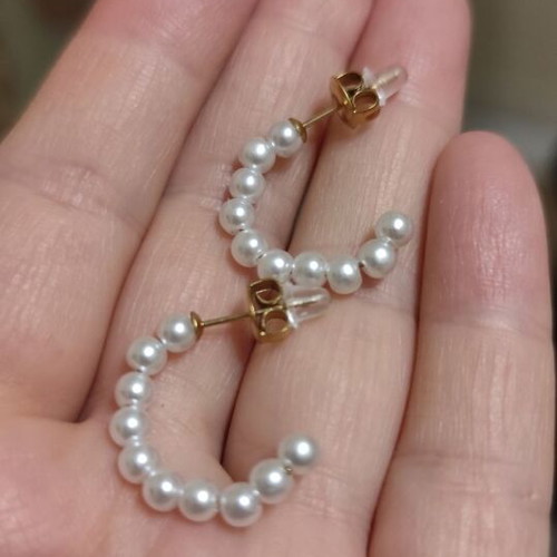 Earrings hoops with pearls stainless steel new