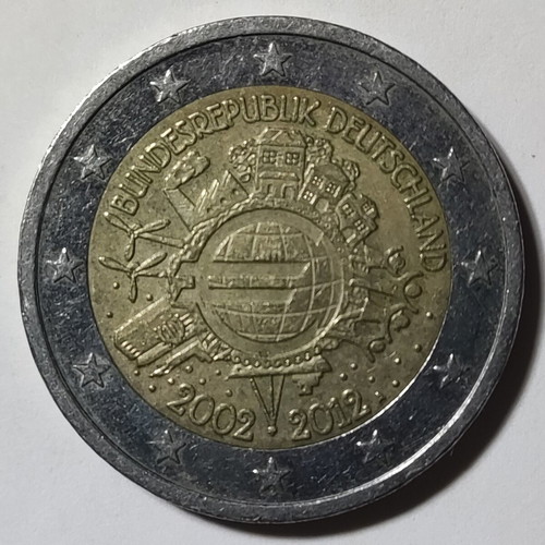 Γερμανία 2€ 2012 Euro Cash 10 χρόνια επετειακό δίευρο μεταχειρισμένο