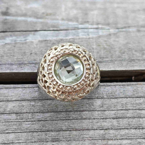 Silver ring with green amethyst prasiolite new