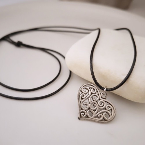 Long necklace with silver heart pendant