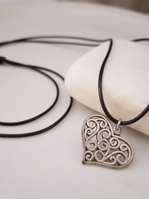 Long necklace with silver heart pendant