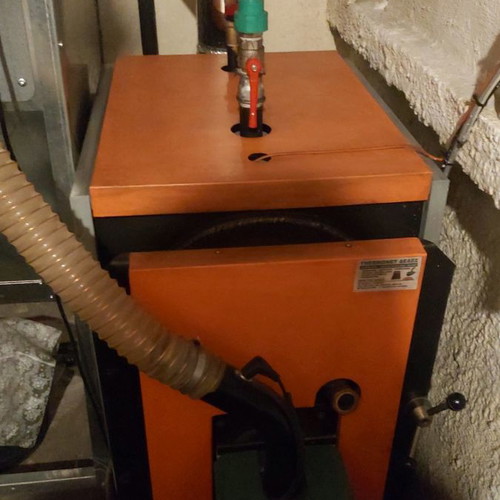 Pellet burner Megatherm 40 kw used with accessories