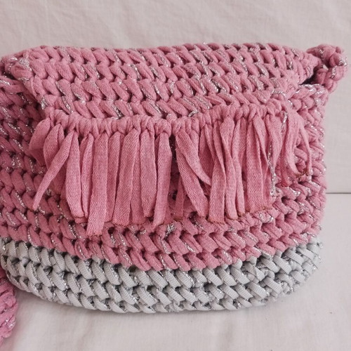 Handmade shoulder bag new, pink and gray