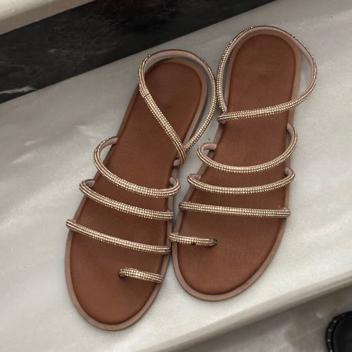 Strass sandals, brown and gold, size 38