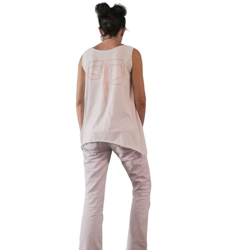 Panos Apergis Summer Cotton T-shirt Like New, Medium, White and Orange