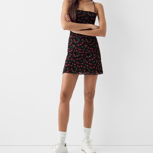 Cherry mini dress like new by Shein black and green with open back