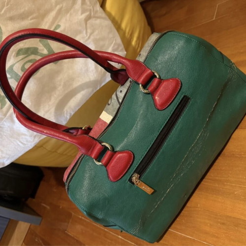 Verde handbag used with colorful Italian flag design, leather