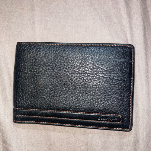 Lavor men's leather wallet new, black with orange stitching