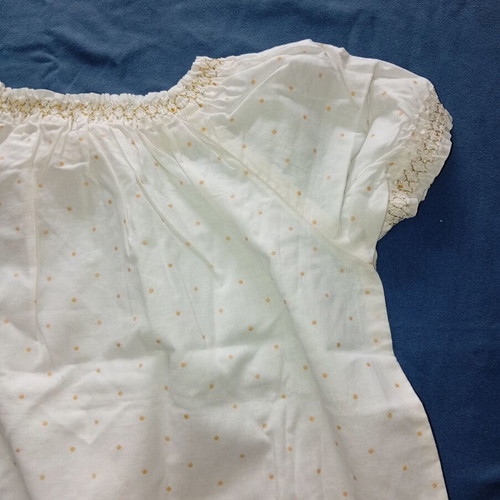 H&M White Girls' Blouse with Gold Polka Dots and Decorative Bow, Like New, 6-7y