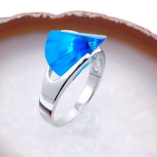Blue Topaz Crystal ring in silver platinum plated 925 new