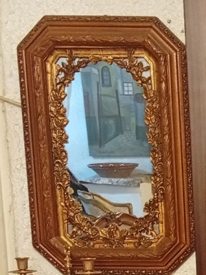 Baroque old carved wood gold mirrors like new, set of 2