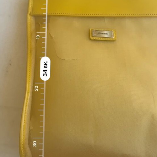 Guess Shoulder Bag yellow, like new, transparent with tulle and patent details