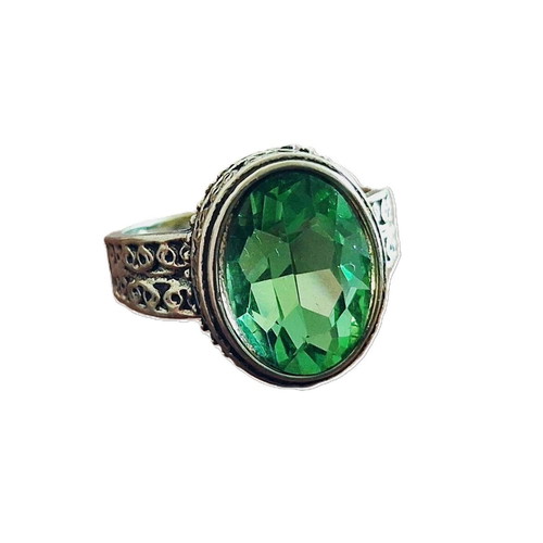 Ring with peridot olivine new, silver plated metal, vintage style