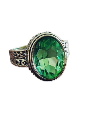 Ring with peridot olivine new, silver plated metal, vintage style