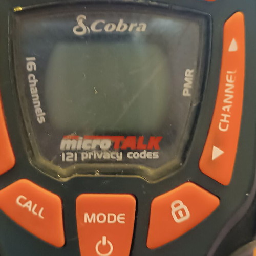 Cobra wireless PMR446 walkie talkie used with VOX and LED flashlight