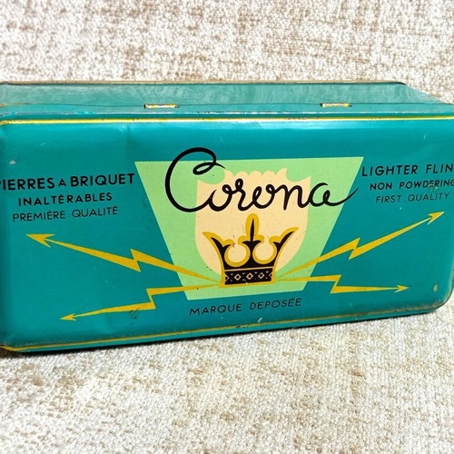 Corona Litho metal box used for lighter flints vintage