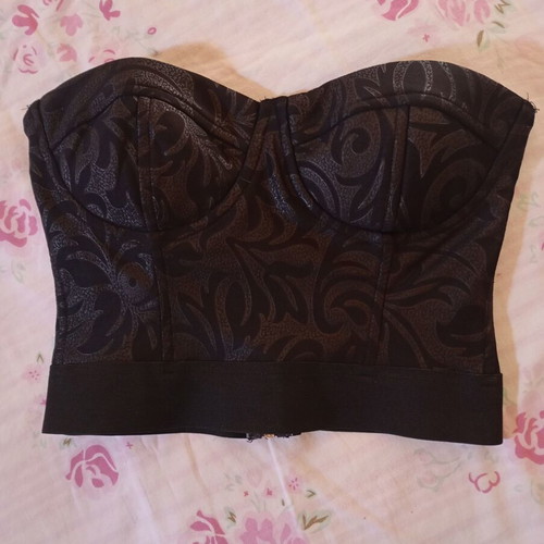 BSB black women's crop bustier top with embossed details
