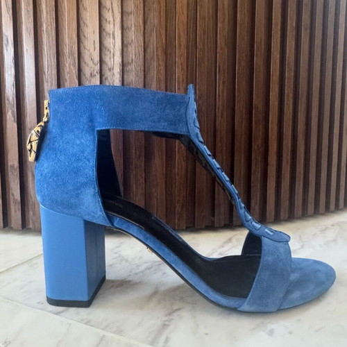 Roberto Cavalli blue suede sandal like new, 7.5cm heel size 40
