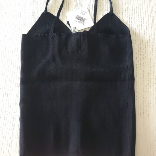 Pepe Jeans Dua Lipa Black Ribbed Top With Thin Straps And Crossed Lacing Size Medium New