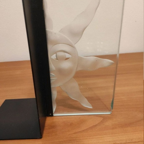Bookends set like new, metal and glass with embossed design