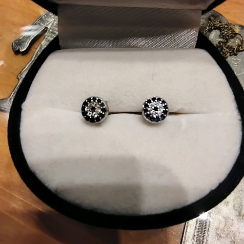 925 Earrings like new with zircon and blue enamel