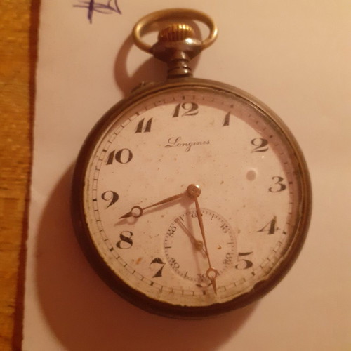 Longines pocket watch collectible used, 100 years old, silver with gold