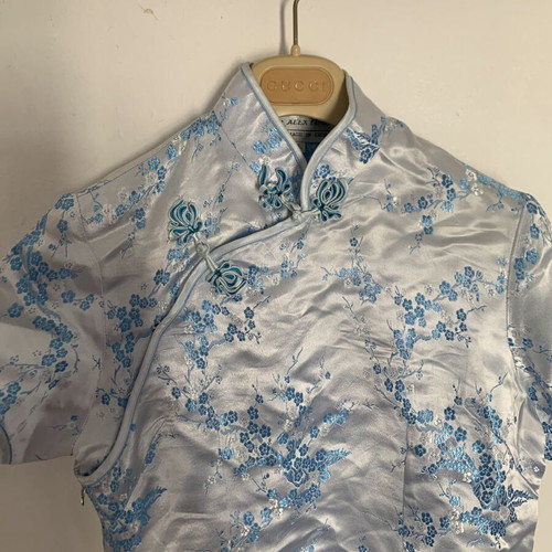 Cheongsam satin blouse turquoise size M like new