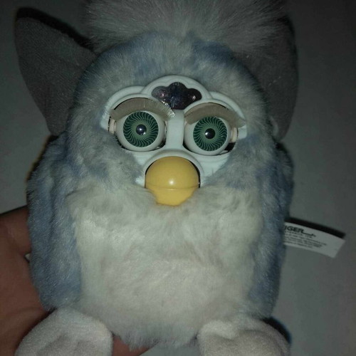 Vintage Rare Furby 90s Blue Grey Teal White new with Greek note