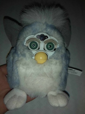 Vintage Rare Furby 90s Blue Grey Teal White new with Greek note