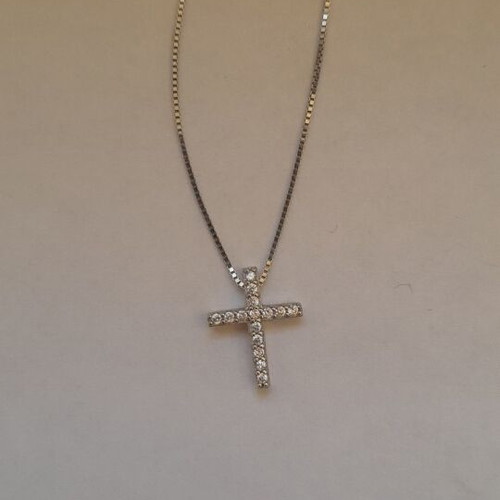 Silver 925 cross necklace with white zircon and square chain new