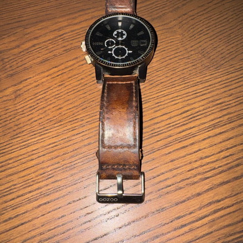 Oozoo men's watch used with brown leather strap and minimal dial