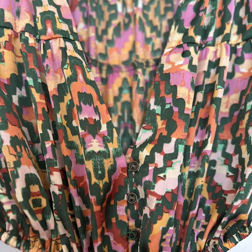 Zara multicolor geometric dress with cut-out waist and long sleeves