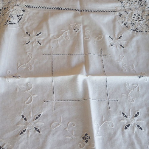 Handmade tablecloth 83x83 used with white cutwork embroidery