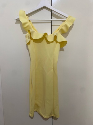Missguided Pastel Yellow Frill Mini Dress like new