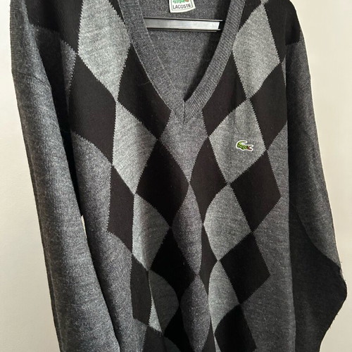 Lacoste men's V neck sweater large like new, black and gray