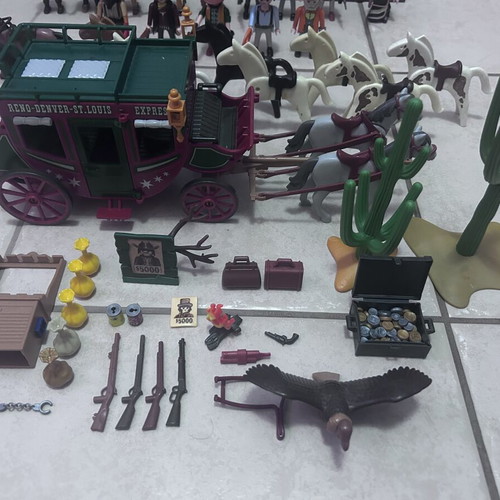 Playmobil Western set with sheriff office, bank, stagecoach, cowboys, horses, accessories