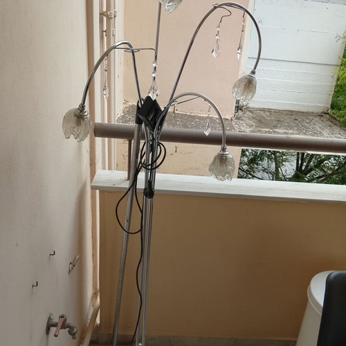 Floor lamp used inox with crystal, one bulb not working