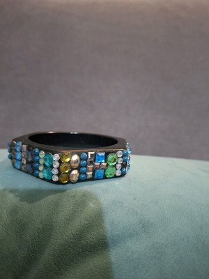 Bakelite black bracelet with colorful rhinestones like new