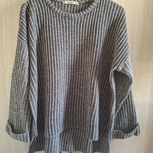 Pull & Bear wide asymmetric sweater like new, grey with stripes