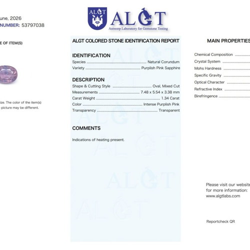 Sapphire 1.34 Carats Certified New by ALGT