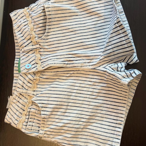 Benetton denim shorts size S like new, white and blue