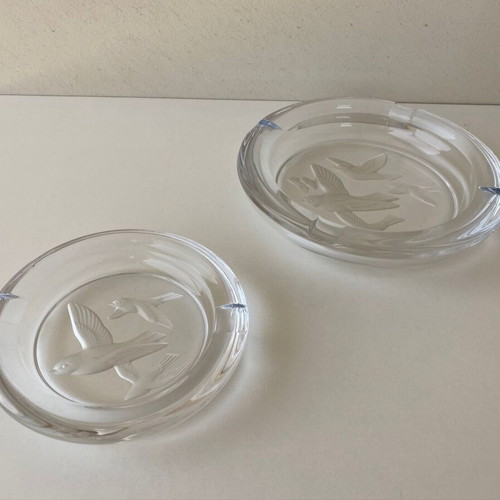 Crystal ashtray set used, diameter 20cm and 14cm