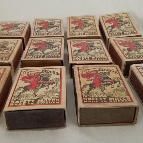 Collectible batch of 12 used Swedish The Bedouin matches 1950